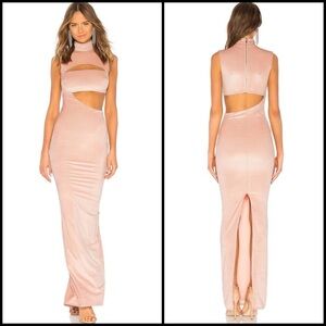 Michael Costello x REVOLVE Velvet Chevron Blush Pink CutOut Maxi Dress XXS